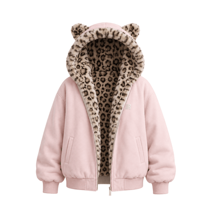 Kitty Leopard Hoodie - Pink