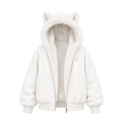Kitty Leopard Hoodie - White