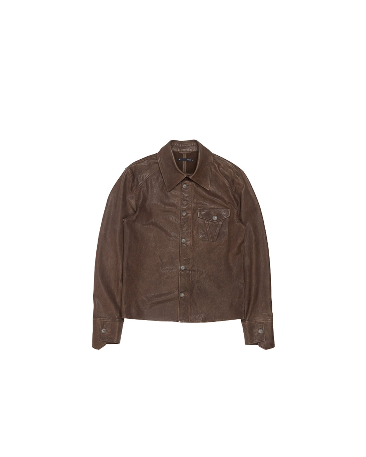 Leather Button Down Regular Fit — Washed Vintage Brown