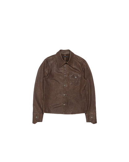 Leather Button Down Regular Fit — Washed Vintage Brown