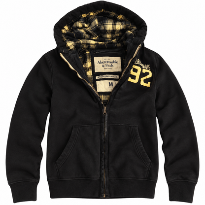 Black 92 Plaid Zip Hoodie — Front