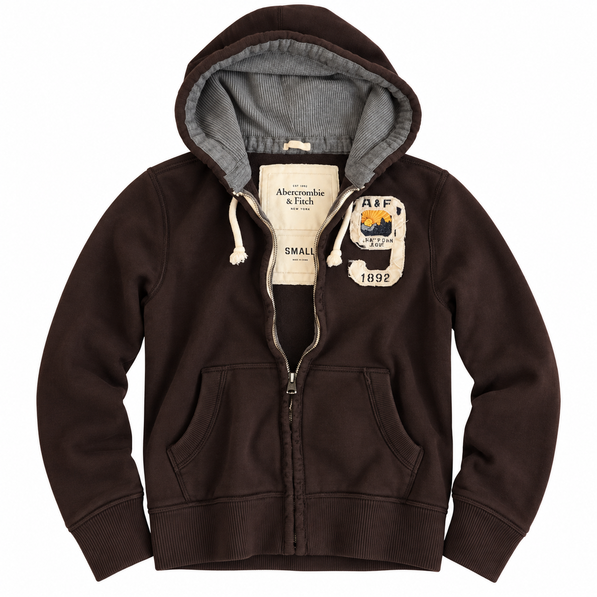 Brown Crest Zip Hoodie — Front
