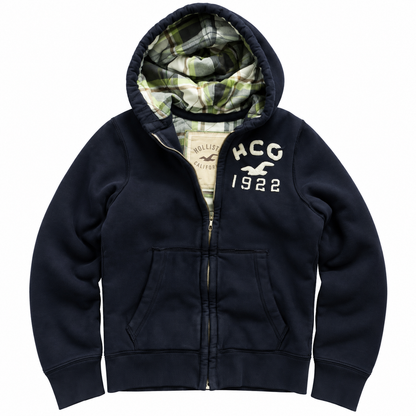 Navy HCO 1922 Plaid Zip Hoodie — Front