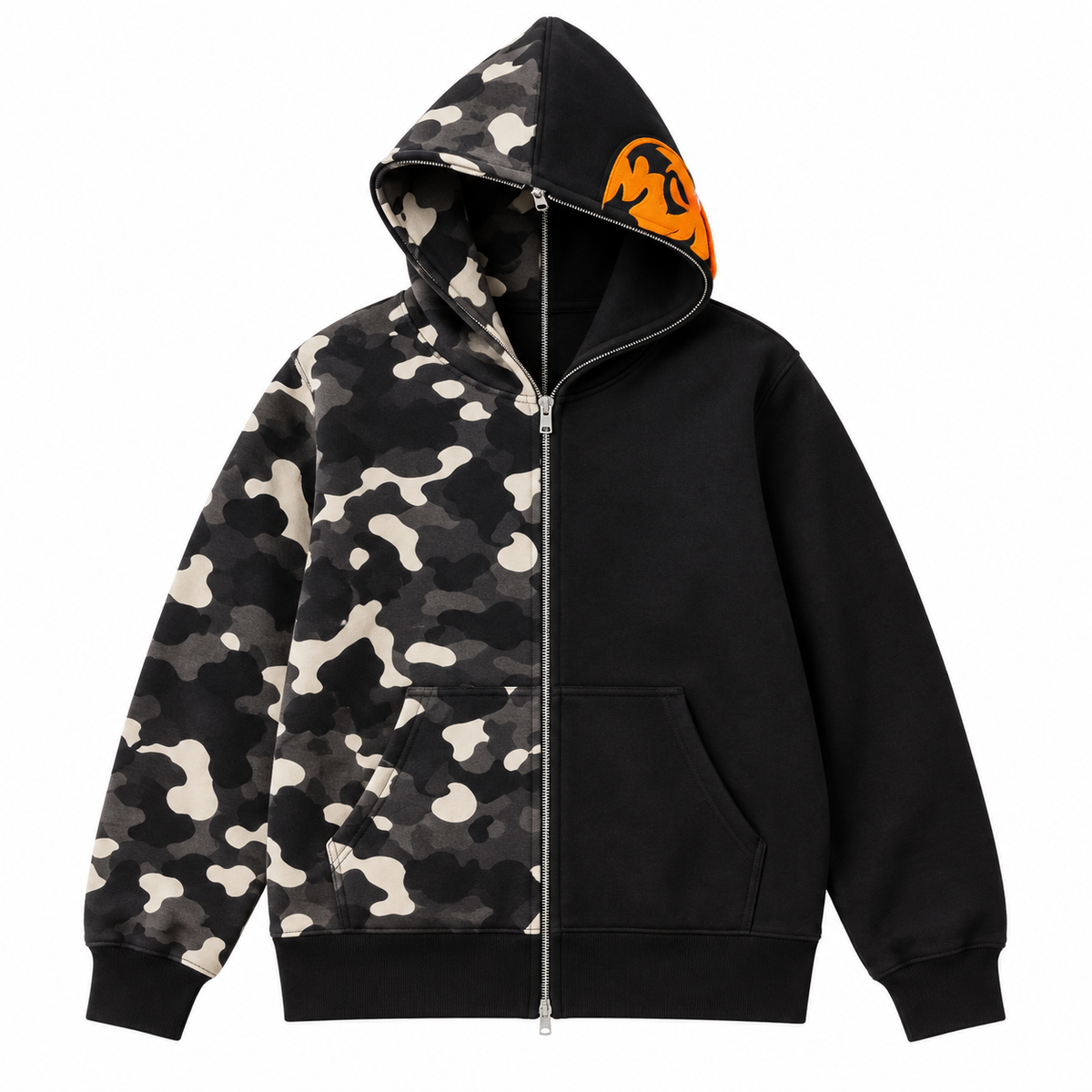 Camo Zip Hoodie Collection — Split — Black / Camo