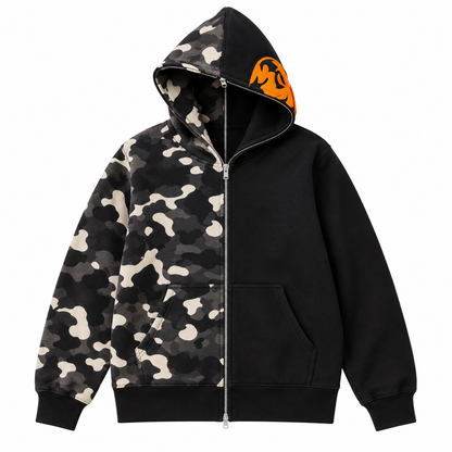 Camo Zip Hoodie Collection — Split — Black / Camo
