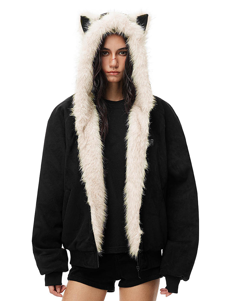 Kitty Leopard Hoodie - Black
