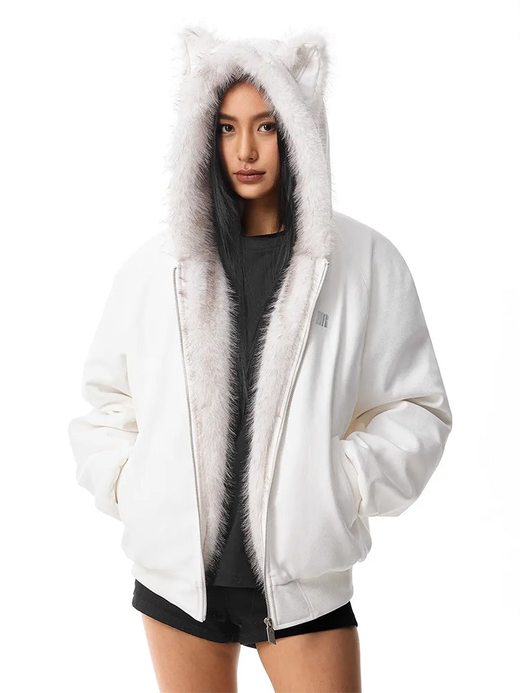 Kitty Leopard Hoodie - White
