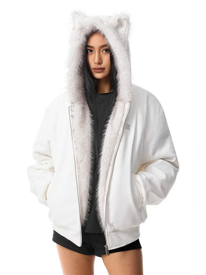 Kitty Leopard Hoodie - White