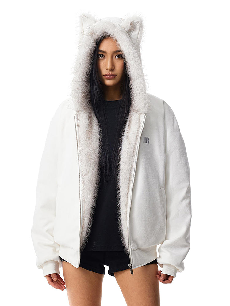Kitty Leopard Hoodie - White