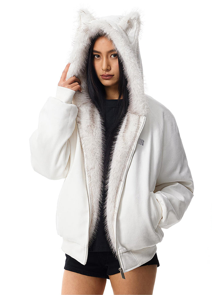 Kitty Leopard Hoodie - White