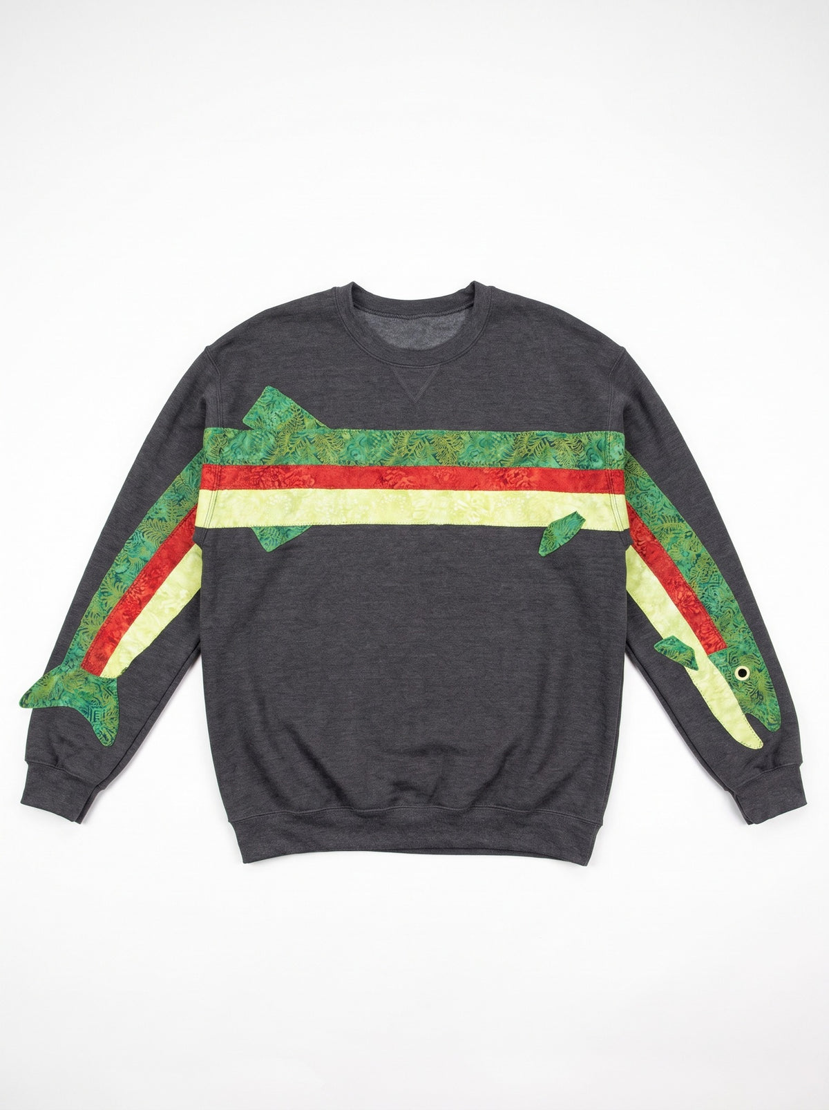 Fish Applique Sweatshirts - Charcoal Trout Crewneck