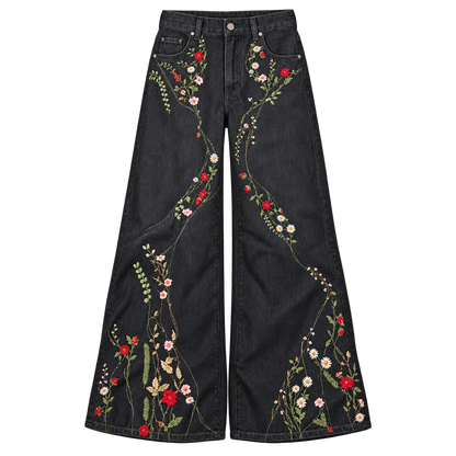 Black Floral Jeans — Front