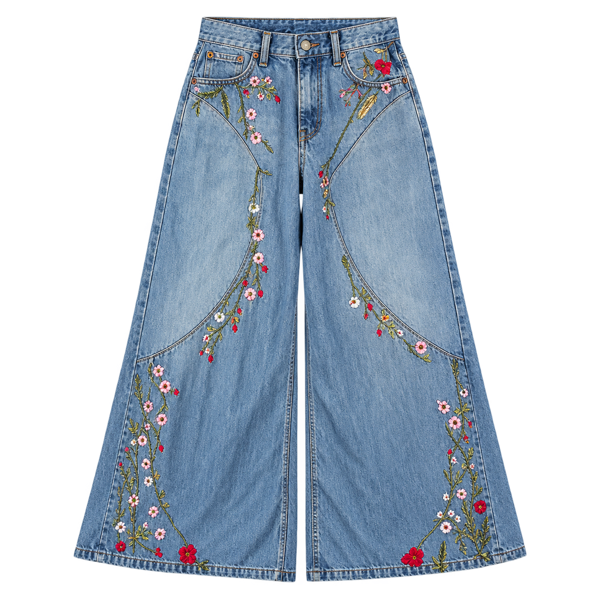 Blue Floral Jeans — Front