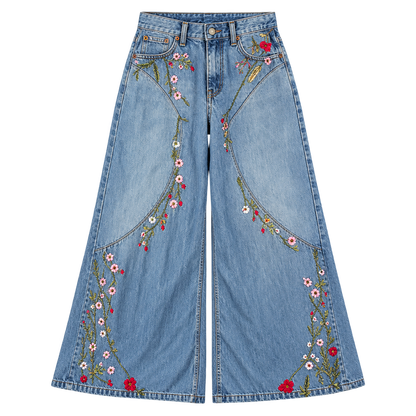 Blue Floral Jeans — Front