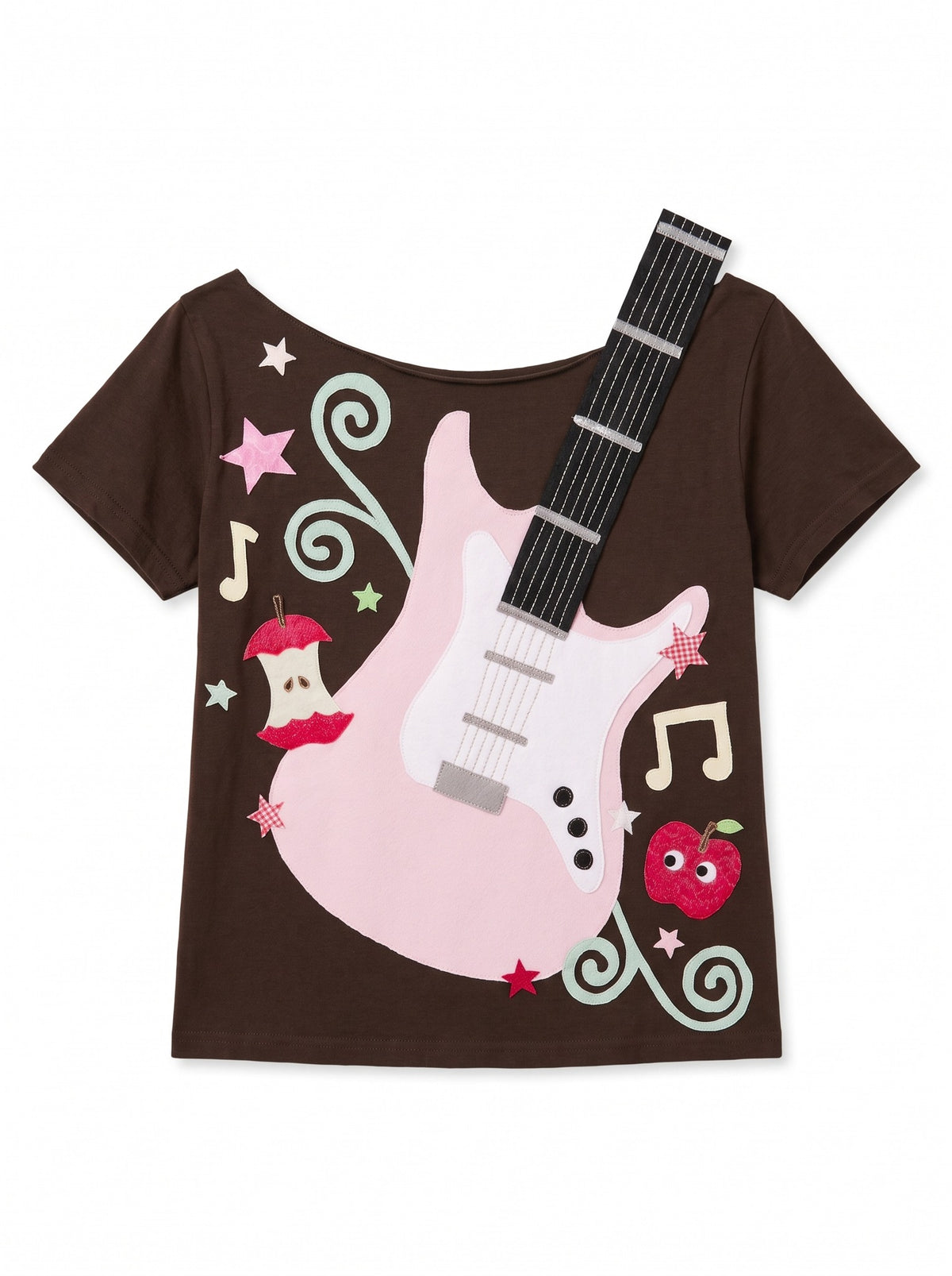 Guitar Applique Tees - Brown - Pink Guitar
