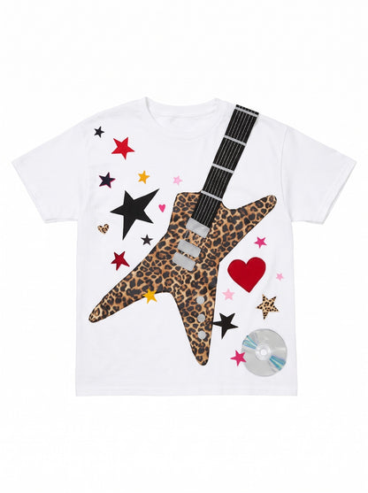 Guitar Applique Tees - White - Leopard Star Guitar