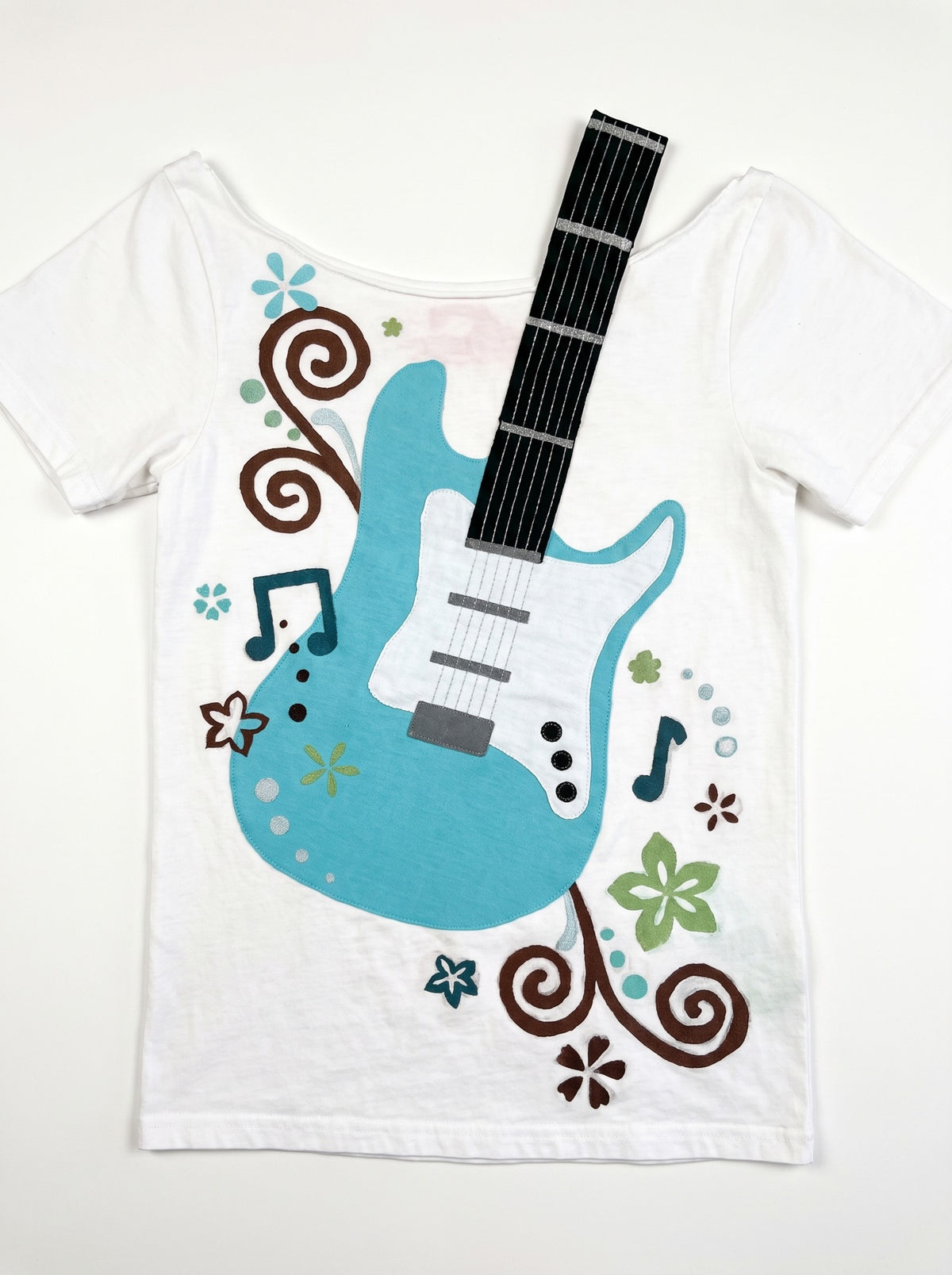 Guitar Applique Tees - White - Teal Guitar
