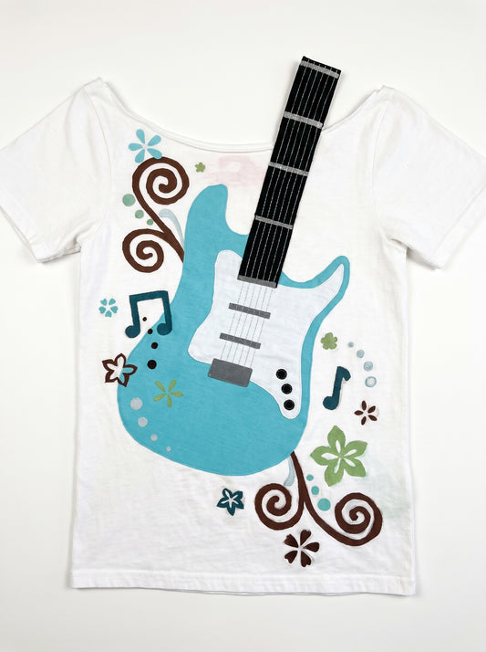 Guitar Applique Tees - White - Teal Guitar