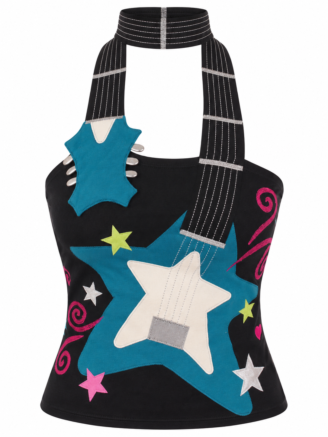 Black - Teal Star Halter