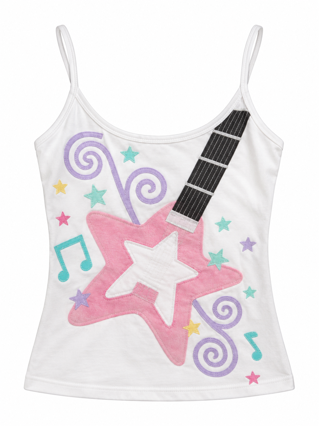 White - Pastel Pink Star Cami