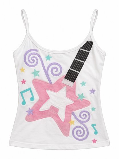 White - Pastel Pink Star Cami