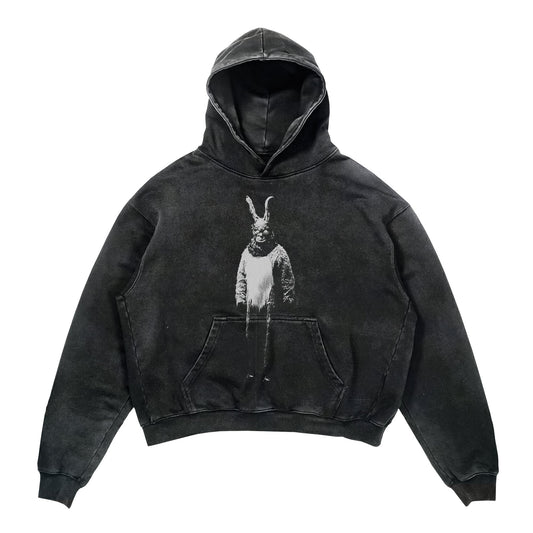 Washed Black Rabbit Hoodie — front