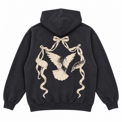 Dove Ribbon Hoodie - Black